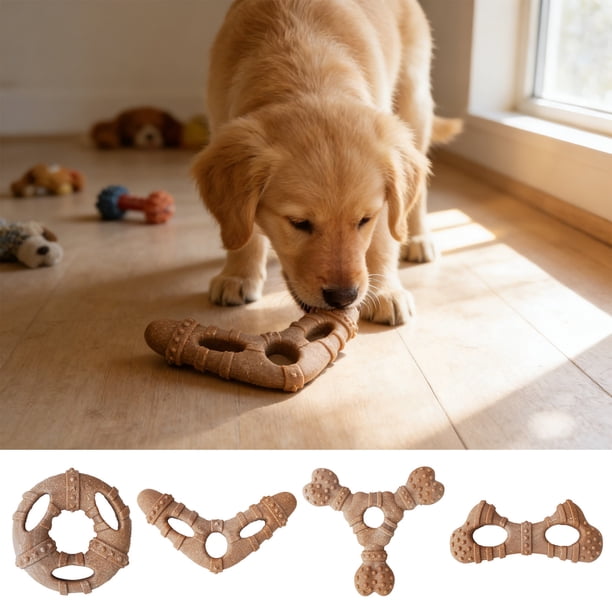 Juguetes para morder perro de larga duración y cachorros que están dentiendo: madera natural y huesos de plástico para limpiar los dientes y aliviar la ansiedad