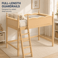 thumbnail image 2 of Miniyam Twin Loft Bed for Kids with Guardrails and Ladder, Solid Wood Space Saving Bed Frame, Natural, 2 of 7