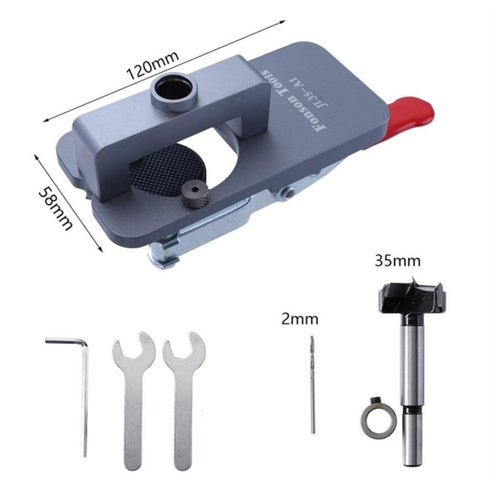 35MM Concealed Hinge Jig, Aluminum Alloy Hinge Hole Drilling Jig Puncher Locator, Woodworking Drilling Tools For Door Cabinets Hinges Mounting