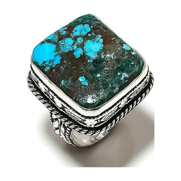 Natural Tibetan Turquoise Gemstone 925 Sterling Silver Gift Ring Size 9