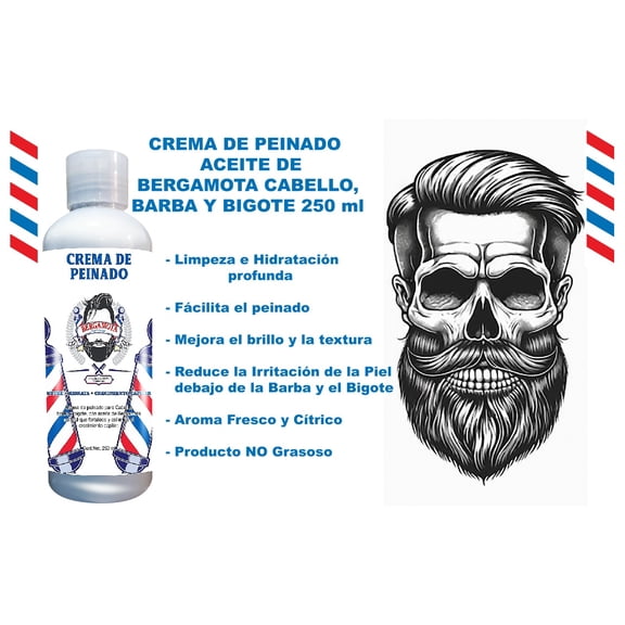 CREMA DE PEINADO ACEITE DE BERGAMOTA CABELLO, BARBA Y BIGOTE VIVONATURAL 250 ml. LIMPIEZA E HIDRATACIÓN PROFUNDA, FÁCILITA EL PEINADO, NO GRASOSOAROMA FRESCO Y CÍTRICO