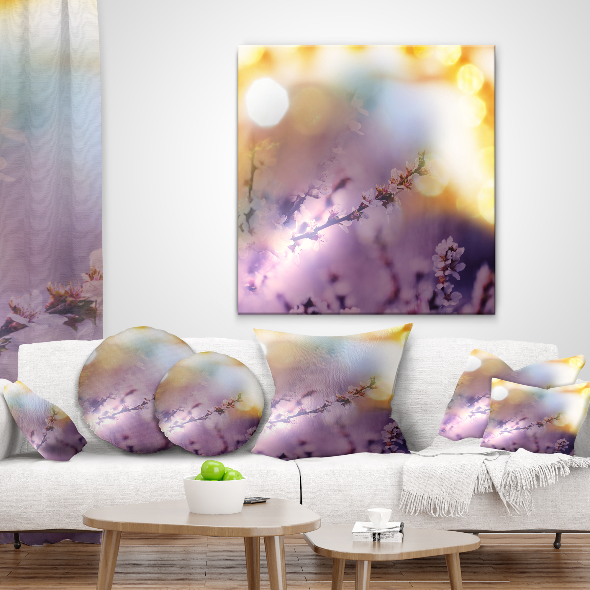Designart Flowers of Cherry in Spring Garden - Floral Throw Pillow - 12x20