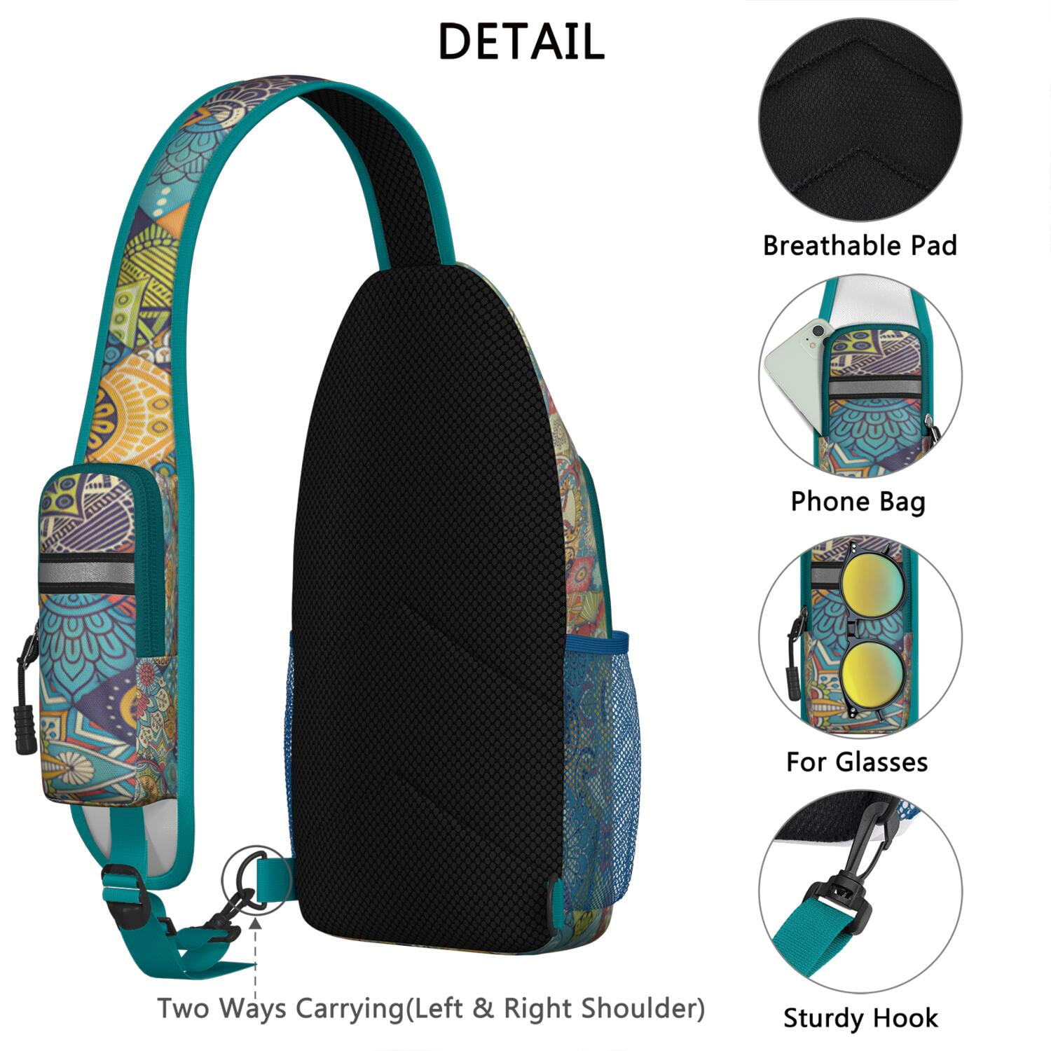 Fresh Lemon and Floral Pattern Sling Backpack for Bright Summer Days – Water-Resistant Crossbody Bag with Secure Zippers, Large Compartments, Adjustable Strap, Perfect for Travel and Daily Carry
