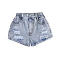 thumbnail image 4 of Shorts Girls Girls Mid Rise Distressed Denim Shorts Solid Color Fashion Washed Straight Leg Casual Summer Blue 11 Years-12 Years, 4 of 7