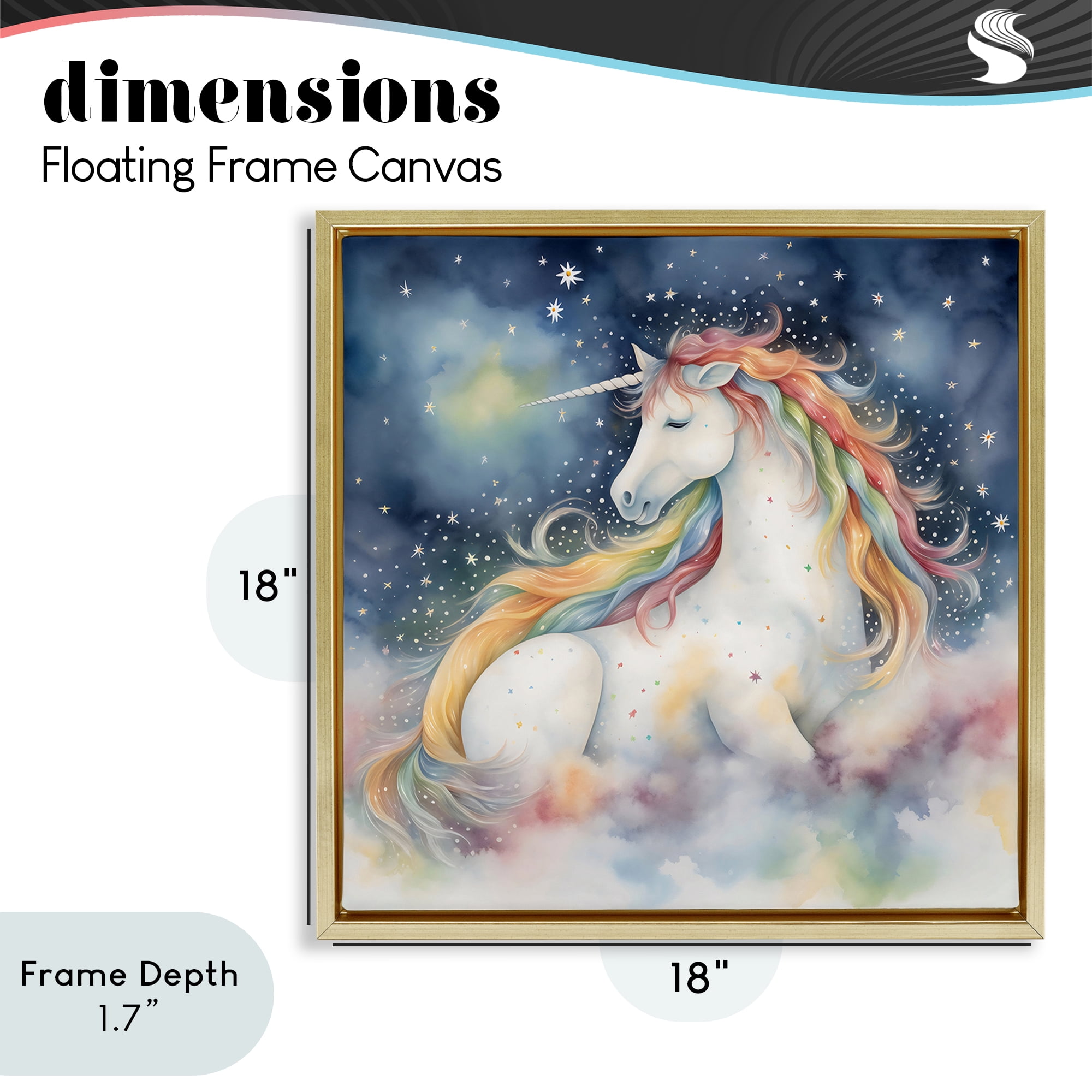 Stupell Industries Unicorn Floating on the Clouds Gold Framed Floater Canvas Wall Art, design by Creative Studio