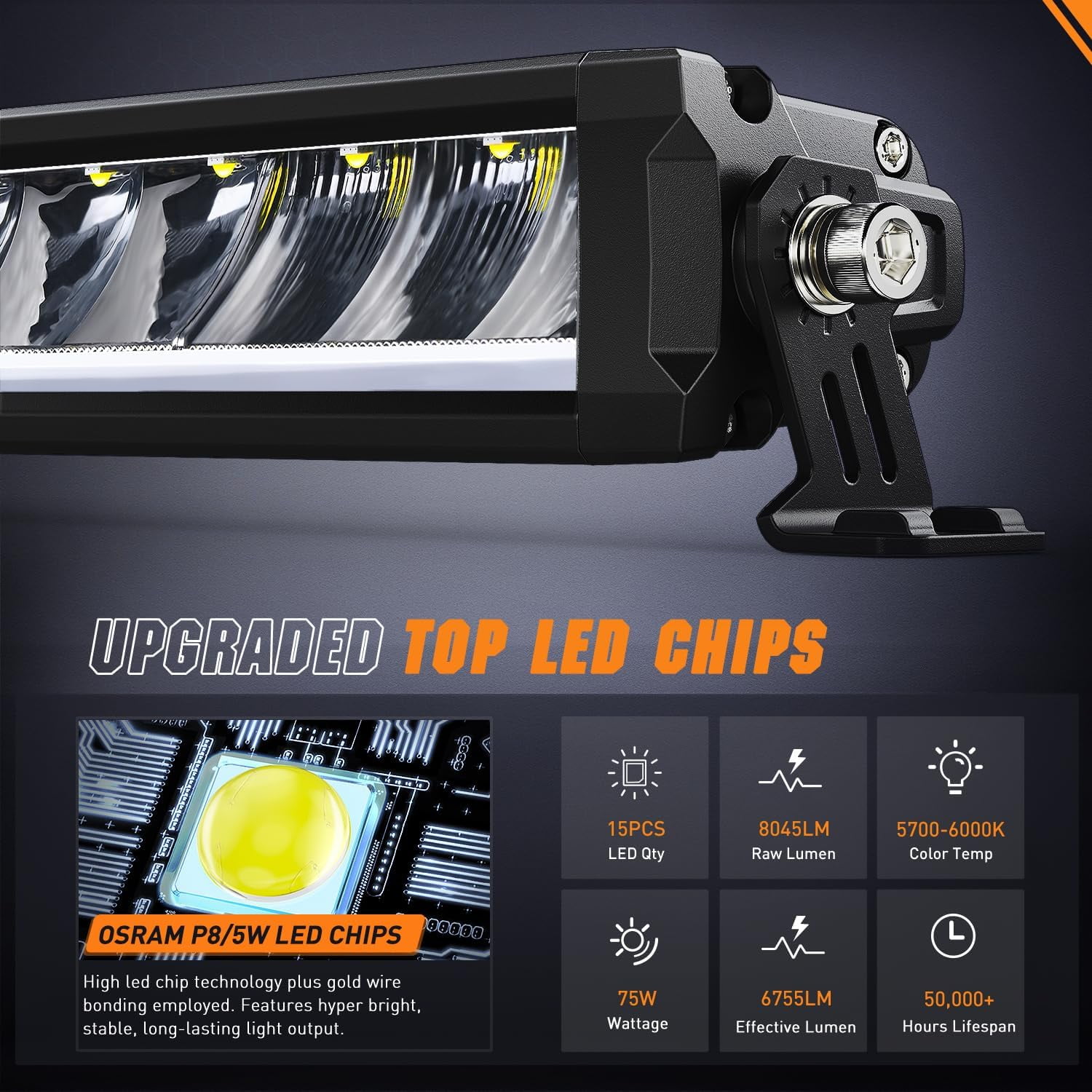 Nilight 15.5" LED Light Bar with Amber DRL, 60W Single Row Anti-Glare Spot Flood Combo Offroad Driving Light, IP68 with 16AWG DT Wiring Kit for Truck SUV ATV UTV Boat 4x4 Jeep