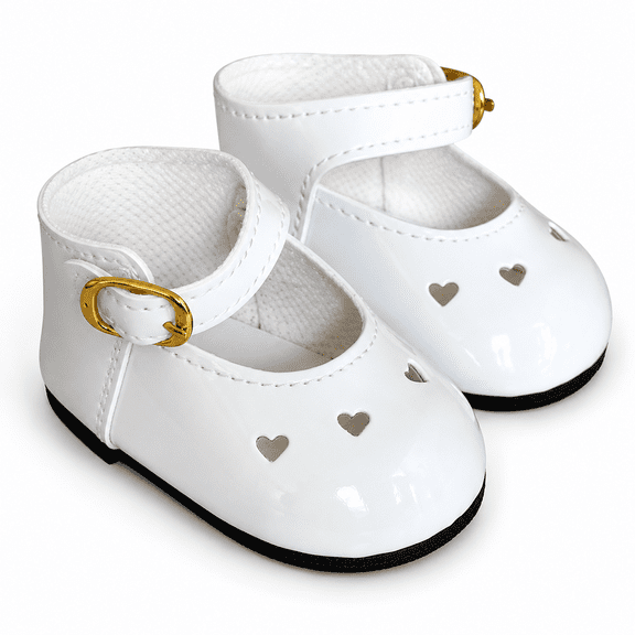MBD® Girl Doll Shoes White Heart Mary Jane Shoes Fits 18 Inch Fashion Girl Dolls