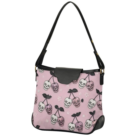 ALAZA Women Hobo Shoulder Handbag Cherry Skulls Print Tote Bag Large Capacity Purse