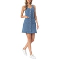 thumbnail image 4 of INSPIRE CHIC Jean Dresses for Women Button Down V Neck Sleeveless Collarless Mini Denim Dress with Pockets S Light Blue, 4 of 6