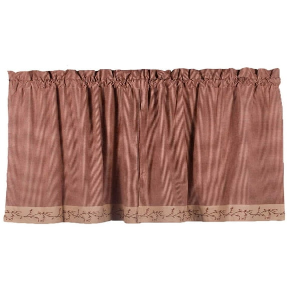 Berry Vine Gingham Barn Red and Nutmeg 72" x 24" Lined Cotton Curtain Tiers by Primitive Home Decors