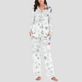 thumbnail image 5 of Women Christmas Pajama Set Long Sleeve Fleece Sleepwear Two Piece Pjs Winter Loungewear Snowman Print Nightwear, 5 of 7