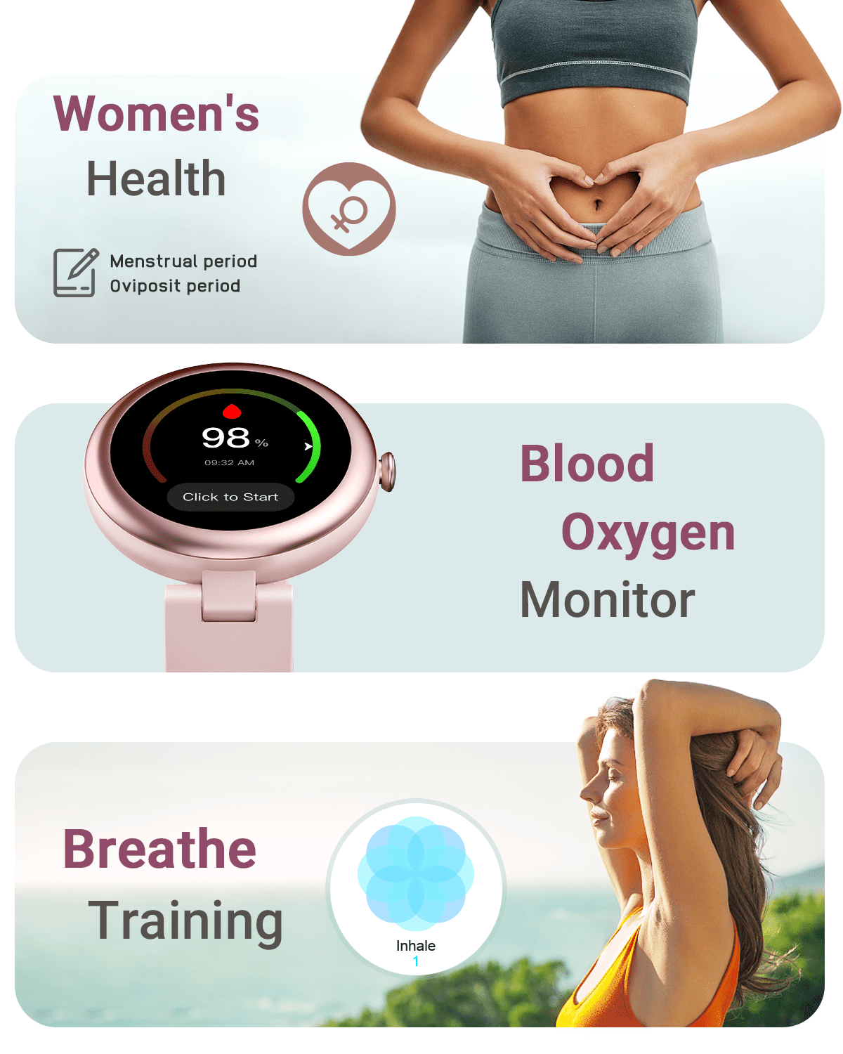 Pink Smart Watch for Women Ladies Teen Girls 1.7'' Bluetooth Watch for  Android iPhone, Waterproof Smartwatch with Step Counter Health Monitor  Sleep