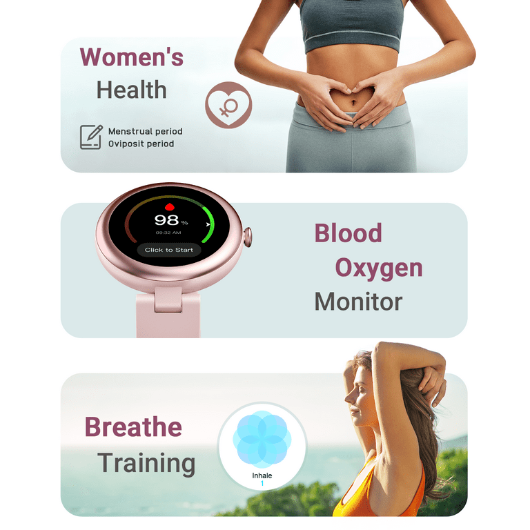 Smart Watch for Women Waterproof Pink, Small, Round Women's Watch  Compatible with iPhone Android Phones Fitness Tracker Watch with Heart Rate  Monitor