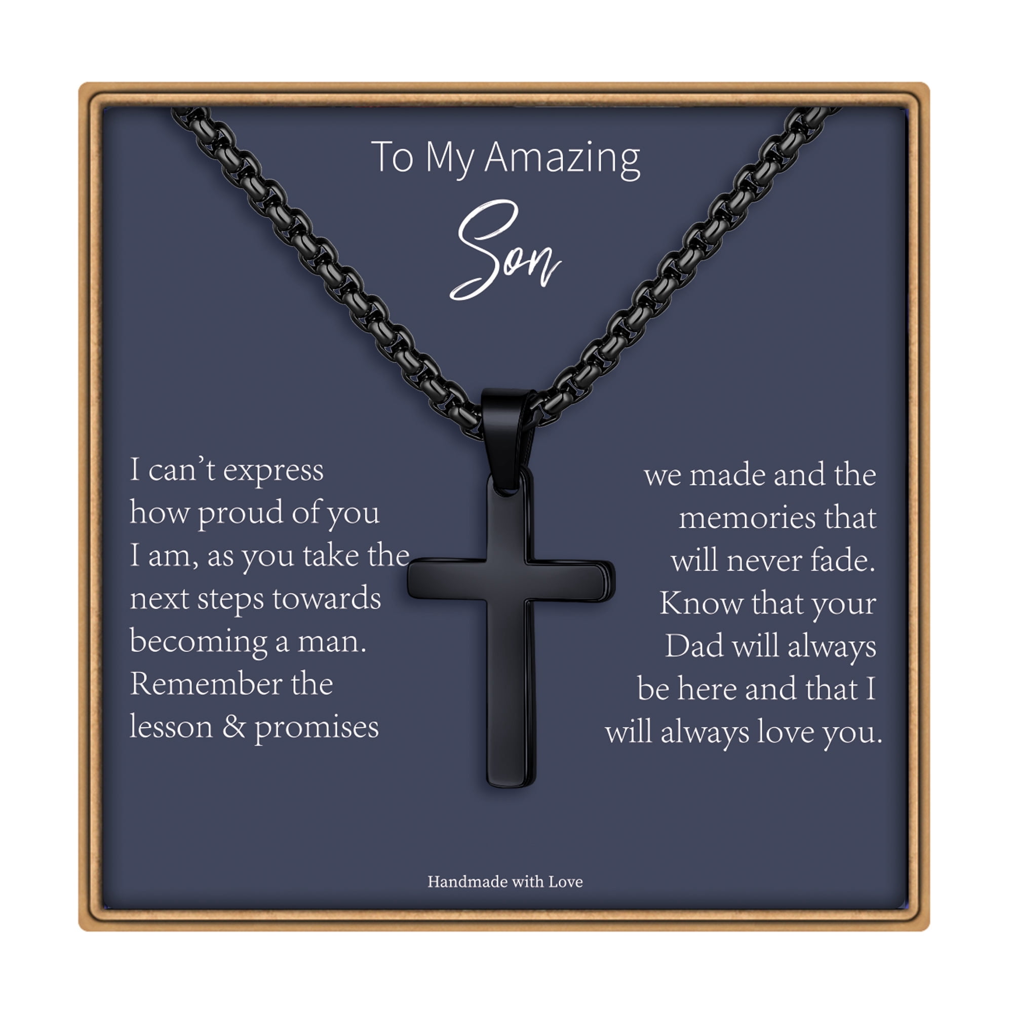 Turandoss Black Cross Necklace for Men Fathers Sons Husbands Stainless Steel Chain Cross Pendant Necklace Birthday Teacher Appreciation Graduation Fathers Day Gifts for Him Her Men Son Dad Boys Girls
