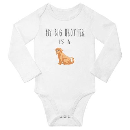 

My Big Brother is a Golden Retriever Dog Funny Baby Long Sleeve Bodysuit Boy Girl (White 12-18M)