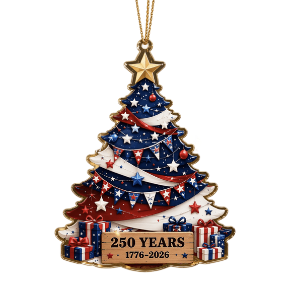 250th Anniversary Patriotic Christmas Ornaments, USA Flag Tree Snowflake Snow Globe Holiday Tree Hanging Decor, Commemorative