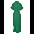 thumbnail image 4 of Vestido Camisero Fruncido de Verano para Mujer, Corta, Solapa, Cuello en V, Fiesta, Cintura Alta, Verde L, 4 of 6