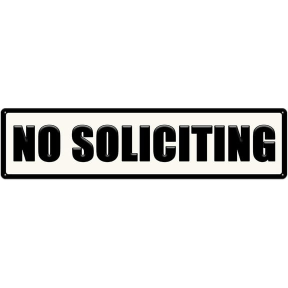 No Soliciting Sign for House, Durable No Soliciting Metal Signs for Home & Office, No Solicitation Signs for Front DoorWallWindowYard, 4"x16" White Background With Black Edge