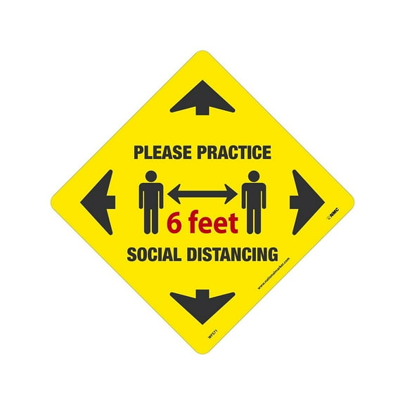 National Marker Walk-On Floor Decal "Please Practice Social Distancing " 12" x 12" Yellow (WFS71)