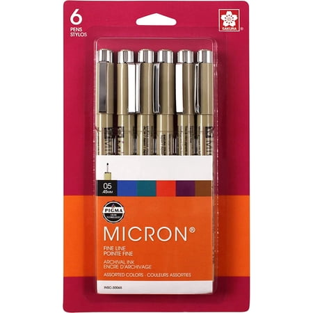 Sakura Pigma 30065 Micron Blister Card Ink Pen Set, Ass't Colors, 05 6CT "A" Set