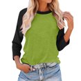 thumbnail image 1 of Plebaso Chemises à Manches 3/4 pour Femmes Col Rond Tops à Blocs de Couleur Décontractés Amples Blouses pour Femmes, 1 of 4