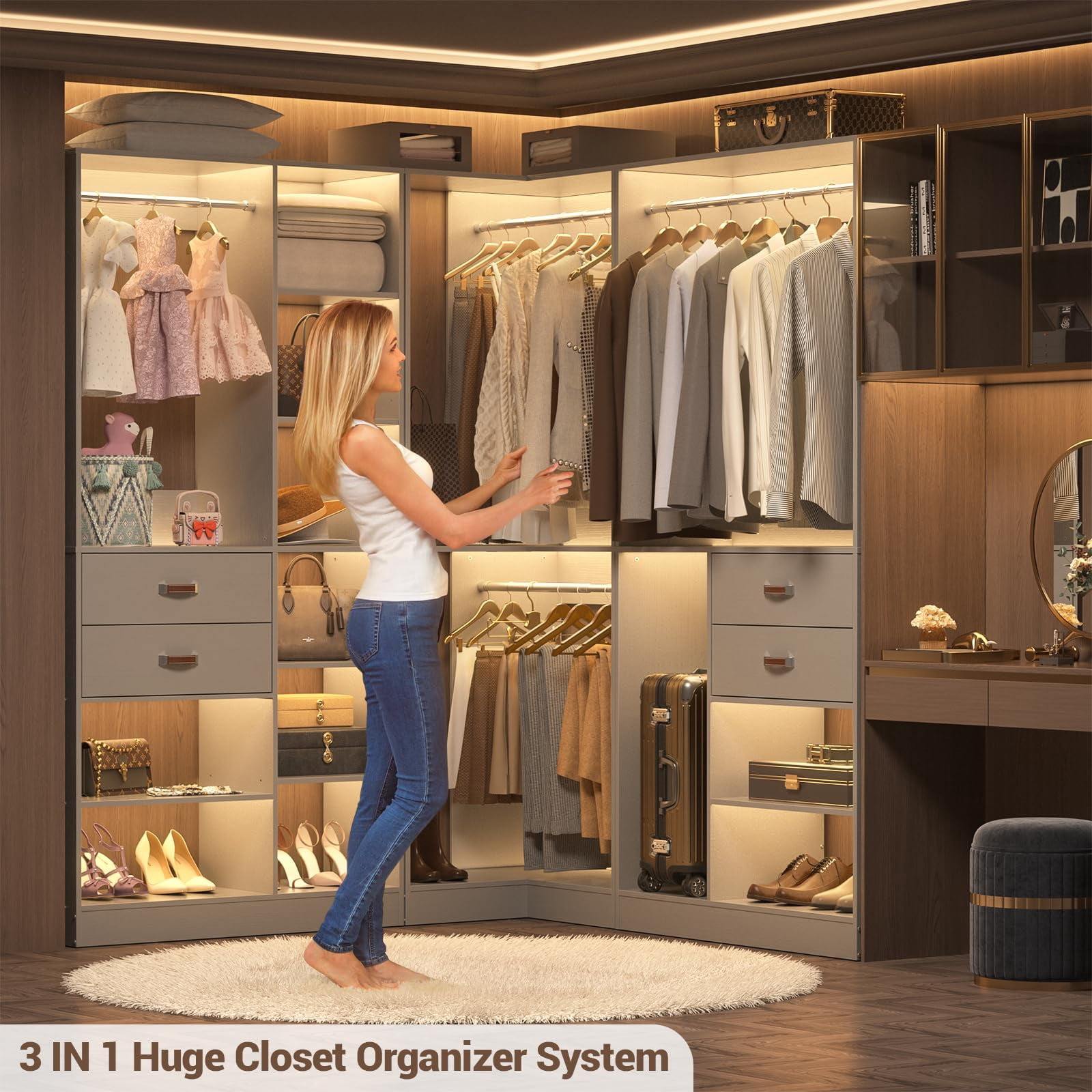 Homieasy Big Freestanding Closet System, 3 Sets, 110'' Wardrobe