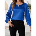 thumbnail image 6 of Women'S Satin Casual Long Sleeve Shirt, Elegant Business Work Top, Formal Autumn Outfit for the Office Blue M, 6 of 10