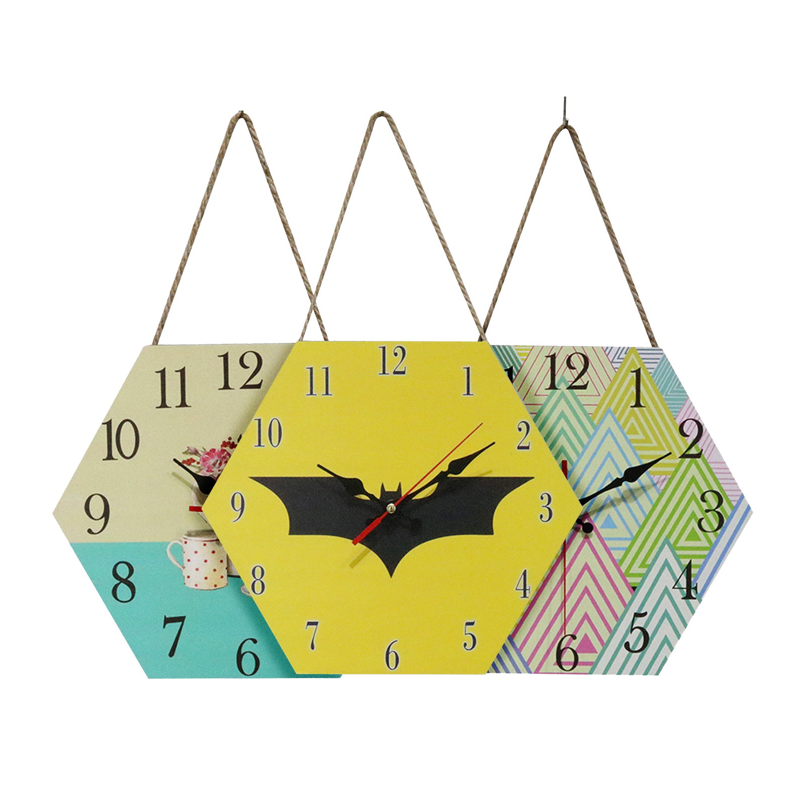 NUZYZ Hexagonal MDF Density Board Clock Wooden Wall Clock Room Silent