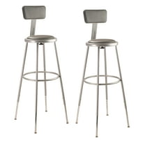(Pack of 2) NPS 32 -39" Height Adjustable Heavy Duty Vinyl Padded Steel Stool With Backrest, Grey
