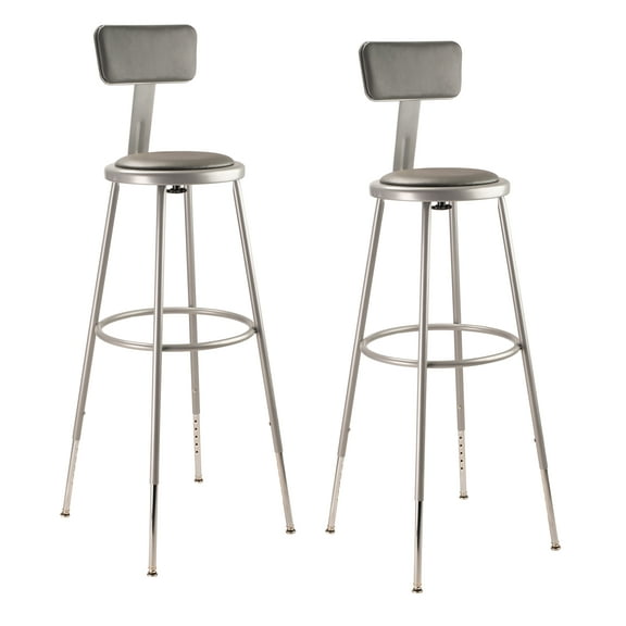 (Pack of 2) NPS 32 -39" Height Adjustable Heavy Duty Vinyl Padded Steel Stool With Backrest, Grey
