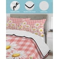 thumbnail image 3 of Twin Quilt Bedding Set, Spring White Daisy Reversible Summer Quilt 3 Pieces, Farmhouse Floral Pink Buffalo Plaid Lightweight Bedspreads Coverlets with 2 Pillow Shams for All Seasons, 3 of 5