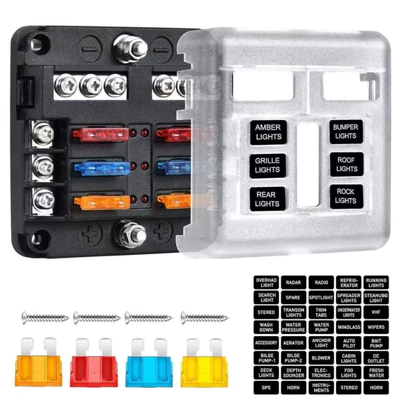 Vruelia Waterproof Fuse Block,with LED Indicator 12 Circuits with Negative Marine Fuse Box for Dc 12/24V Car Boat RV Truck