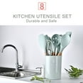 thumbnail image 2 of Juego de utensilios de cocina de silicona premium con 11 piezas y soporte de madera en tono verde claro, ideal para preparar deliciosas comidas y un regalo perfecto para familiares y amigos., 2 of 7