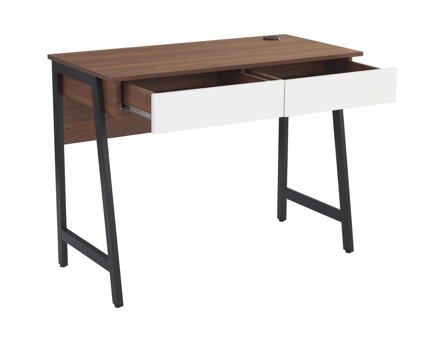 Mainstays 2 Drawers Computer Desk with USB Charger for Teen Adult, 39.4' Study Writing Table, Walnut Canyon Finish., Mainstays 2 Drawers Computer Desk with USB Charger