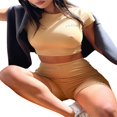 thumbnail image 2 of Womens Casual 2 Piece Outfits  Short Sleeve Letter Print Crop Tops + Shorts Set Tracksuit, 2 of 6