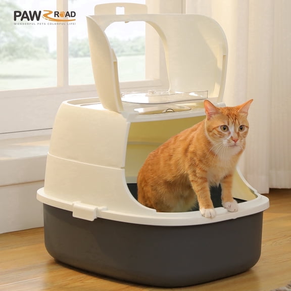 PAWZ Road 2-Doors Enclosed Cat Litter Box Large with Easy-Lift lid for Indoor Cats Easy to Clean, Gray