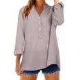 thumbnail image 4 of Bovemsi Women's Long Sleeve Tops Loose Shirt Top Stand Solid Color Collar Casual Long Sleeve Blouse, 4 of 9