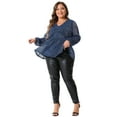 thumbnail image 3 of DARING DIVA Women's Plus Glitter V-Neck Waist Pleat Blouse 1X Navy Blue, 3 of 6