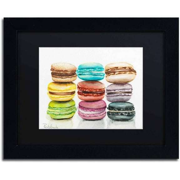 Trademark Fine Art "9 Macarons" Canvas Art by Jennifer Redstreake Black Matte, Black Frame