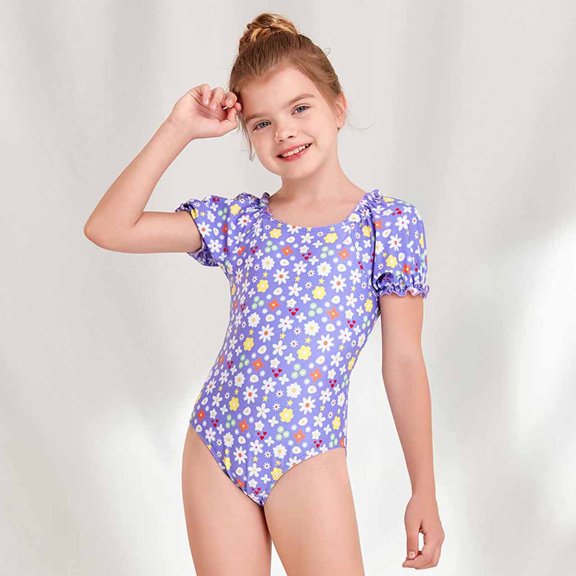 Realhomelove Girl's One Piece Swimsuit Flower Print Casual Stretchy Swimwear Bathing Suit