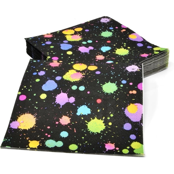 Gift Boutique Glow Cocktail Napkins, Neon Paint Splatter Disposable Paper Beverage Napkins, 3-Ply, 100 Count, Multicolor, 10 x 10 In