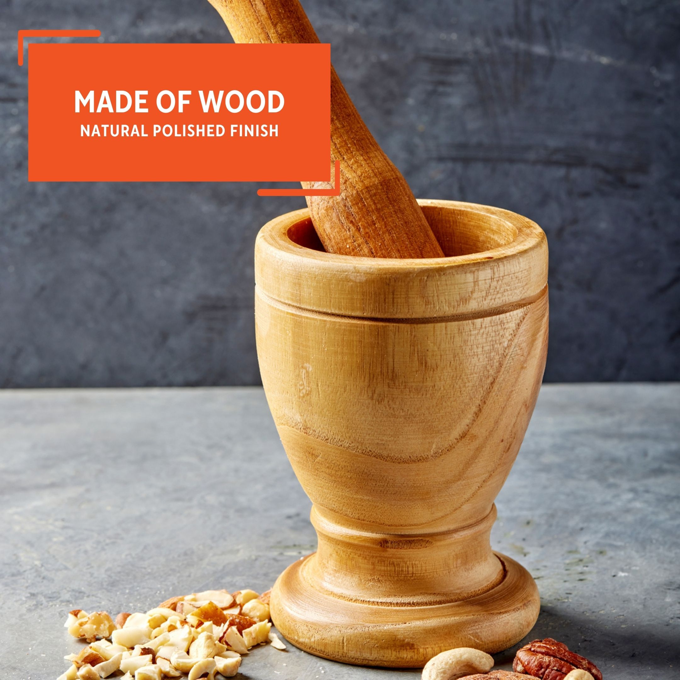Imusa Small Traditional Wood Mortar and Pestle, Beige - image 4 of 11