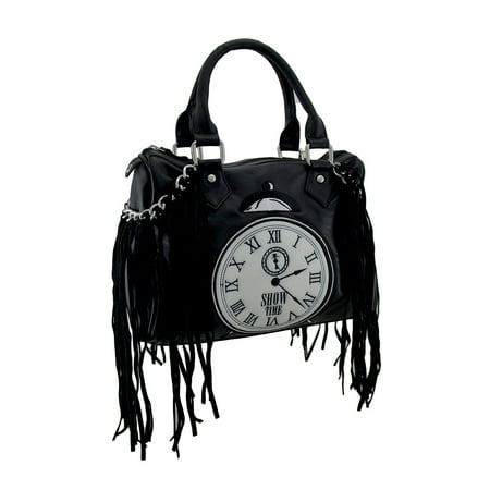Black Show Time Clock and Fringe Accent Satchel