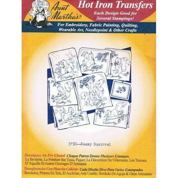 Sassy Squirrel Aunt Martha's Hot Iron Embroidery Transfer