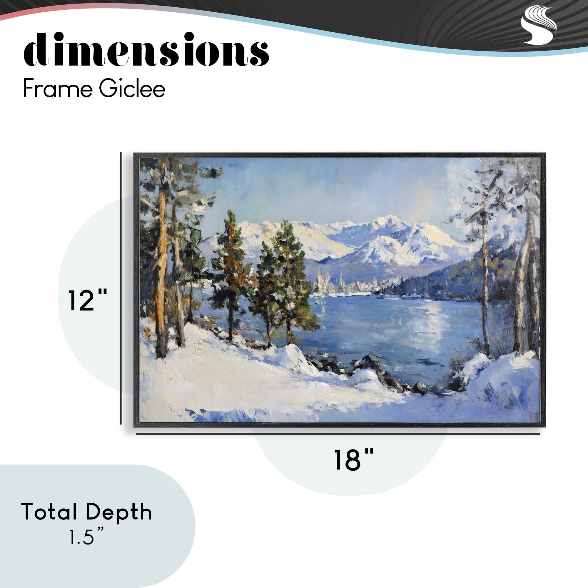 Winter Mountain Lake Black Framed Giclee Art, design by Petal Prints Design