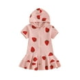 thumbnail image 2 of Musuos Little Girls Beach Swim Cover Up 1-5 Years Strawberry/Floral Print Zip Up Short Sleeve Hooded Waffle Bathing Suit Wraps, 2 of 9