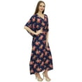 thumbnail image 2 of Bimba Women's Blue Floral Printed Pattern Cotton Caftan With Kimono Sleeve-20, 2 of 5