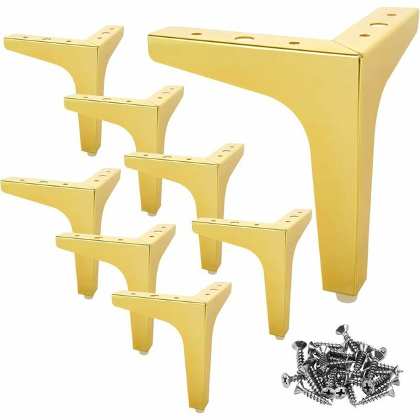 Juego de 8 patas de sofá doradas de 10 cm, pata de mueble dorada que soporta hasta 600 kg, pata de sofá de metal dorada con 40 tornillos, pata de mueble dorada de 10 cm para sofá, mueble de TV, armari