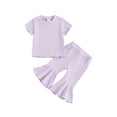 thumbnail image 2 of Kid Girls Pants Set, Short Sleeve Crew Neck T-shirt with Flare Pants Summer Outfit, 2 of 10