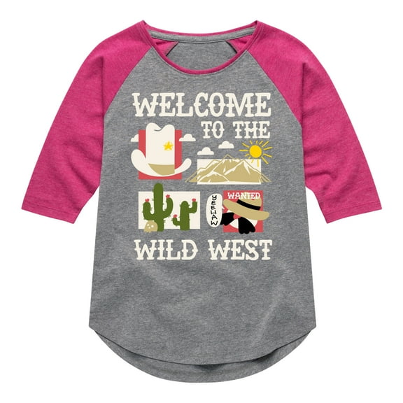 Instant Message - Welcome To The Wild West - Toddler & Youth Girls Raglan Graphic T-Shirt